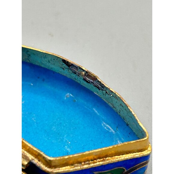 Vintage Cloisonne Trinket Box Blue enamel Flower Design Hinged Small Box - Picture 8 of 11